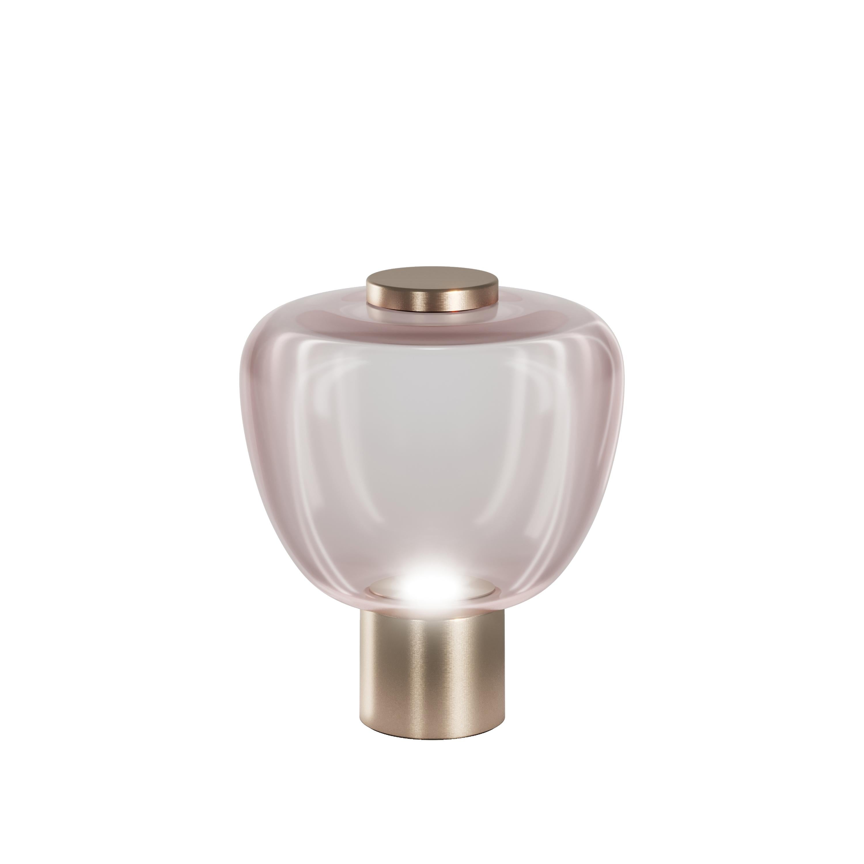 Modern Vistosi Riflesso Table Lamp in Light Amethyst Transaprent Glass Matt Gold Frame For Sale