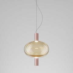 Vistosi Riflesso Pendant Light in Amber Transaprent Glass And Matt Copper Frame