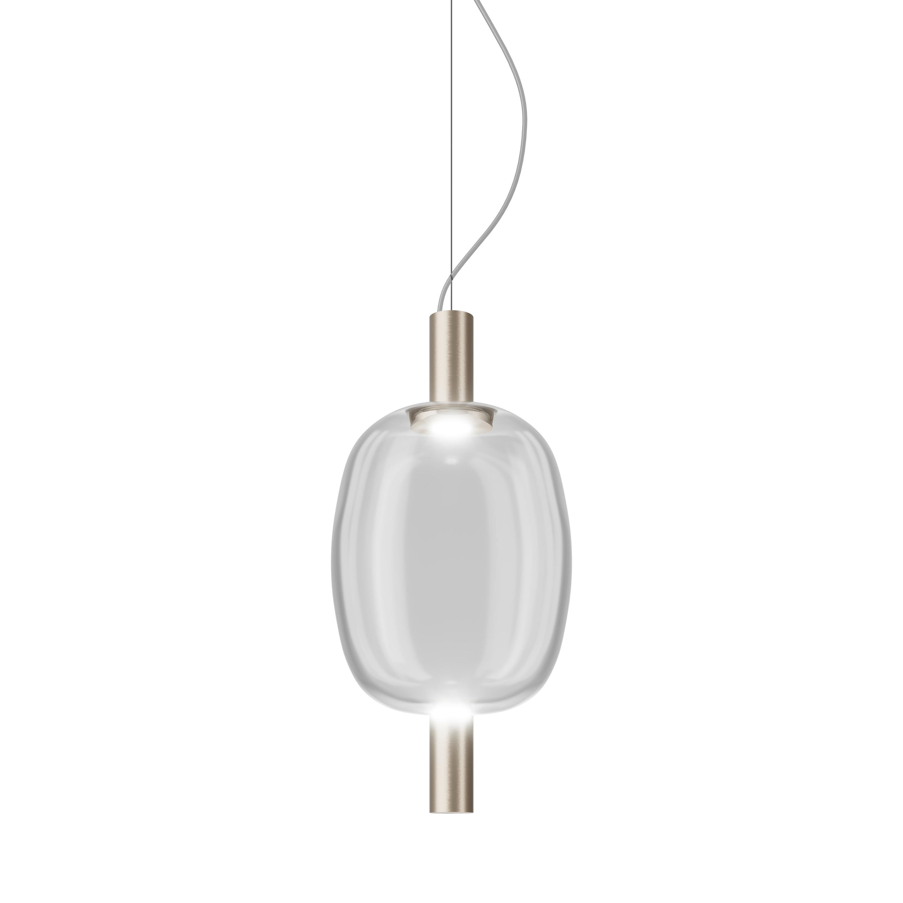 Moderne Lampe à suspension Riflesso de Vistosi en verre translucide et cadre en or mat en vente