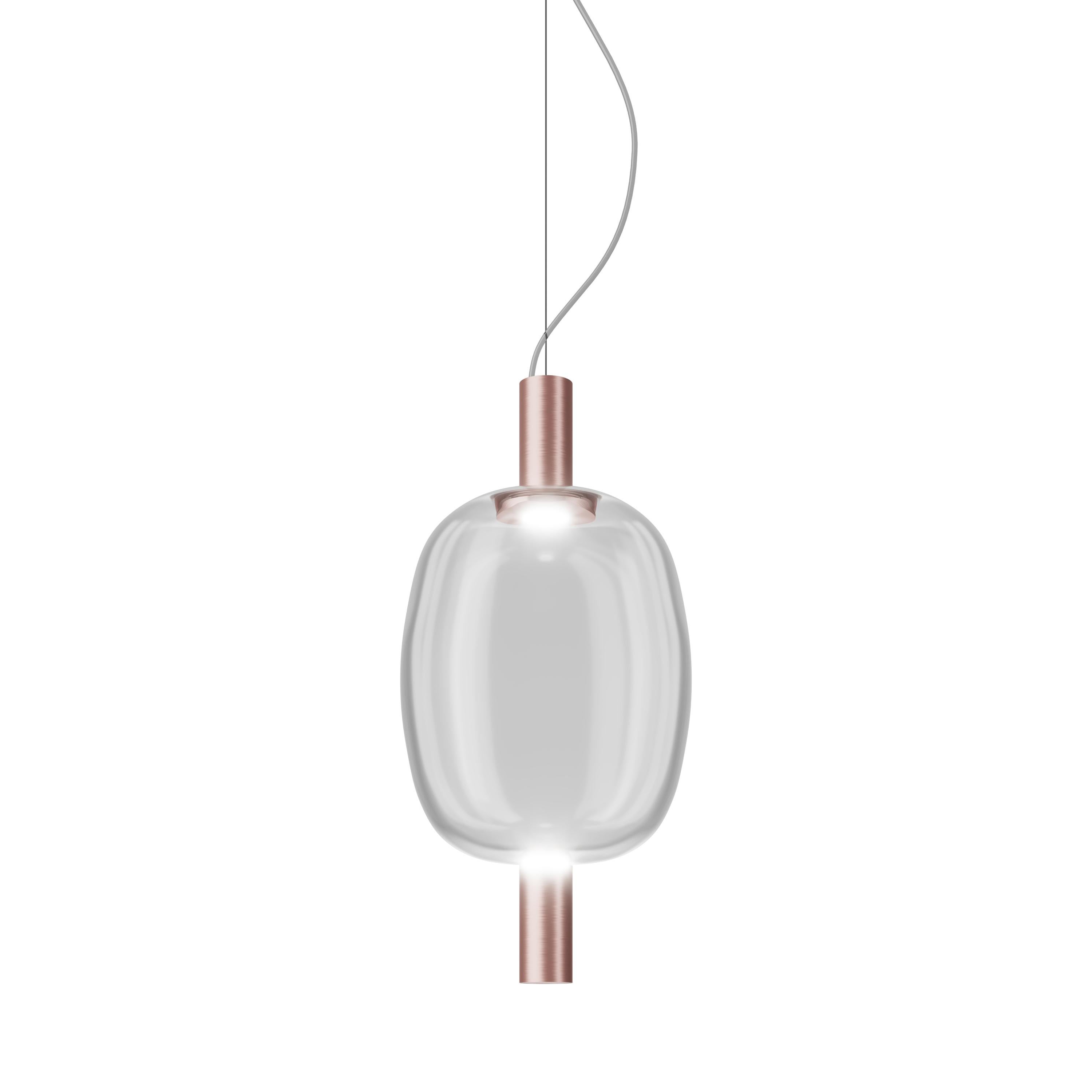 Modern Vistosi Riflesso Pendant Light in Crystal Transaprent Glass & Matt Copper Frame For Sale
