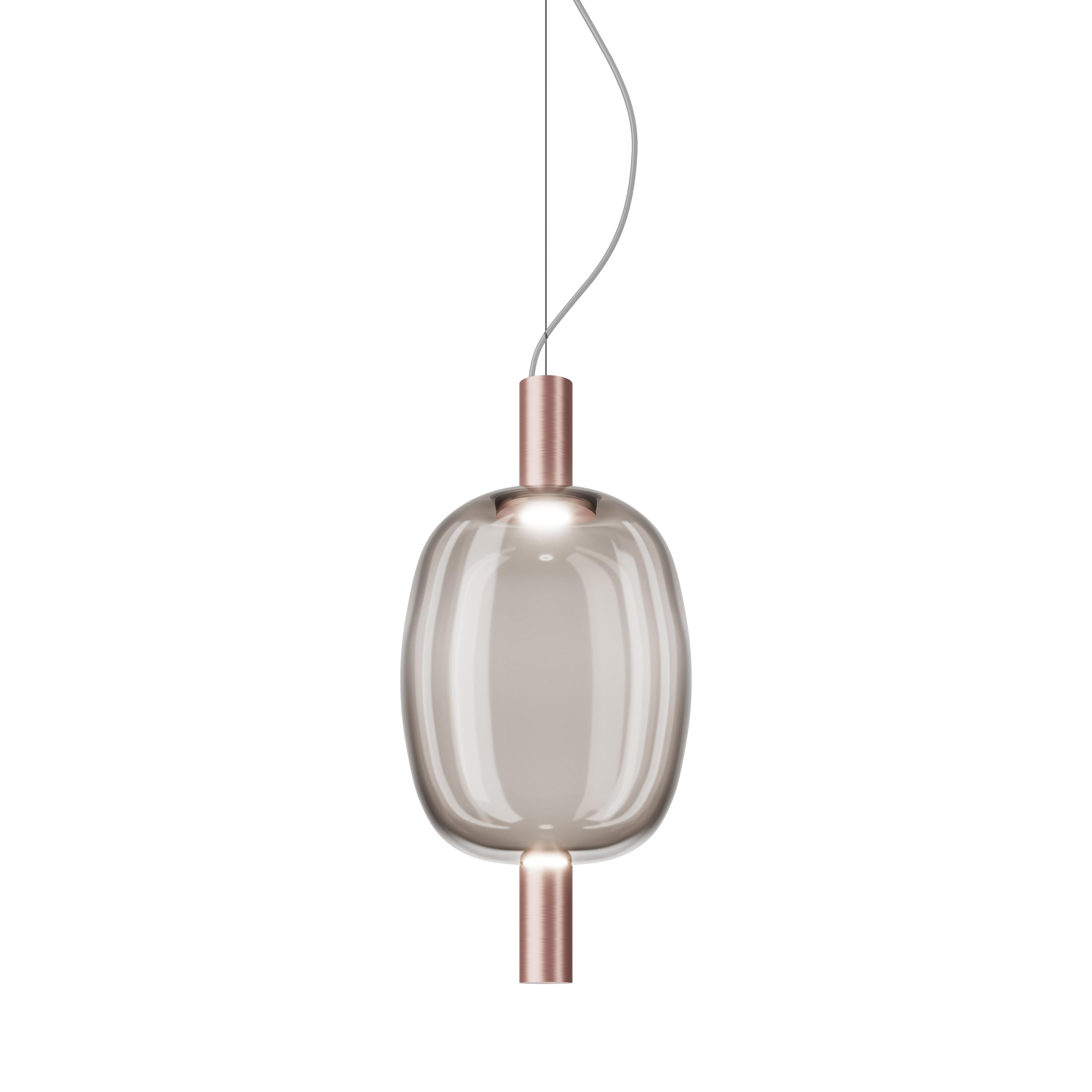 Modern Vistosi Riflesso Pendant Light in Smoky Transaprent Glass And Matt Copper Frame For Sale