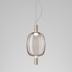 Vistosi Riflesso Pendelleuchte aus rauchfarbenem Transparentem Glas und mattem Goldrahmen