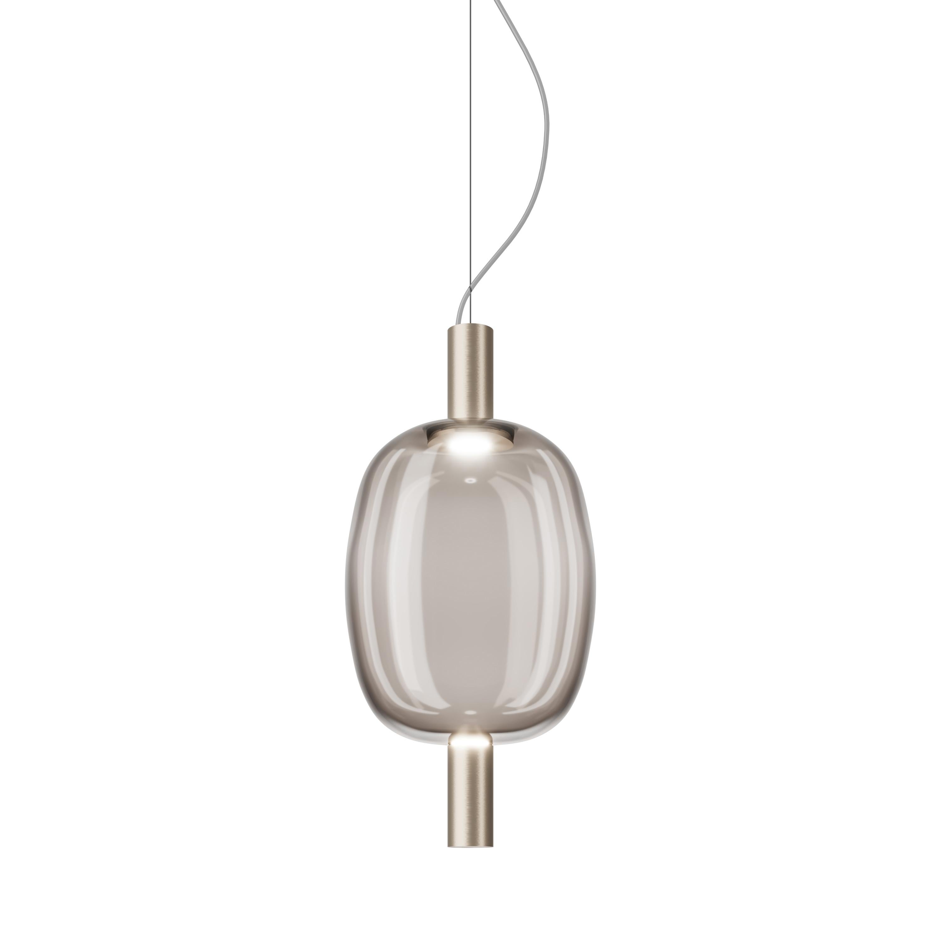 Modern Vistosi Riflesso Pendant Light in Smoky Transaprent Glass And Matt Gold Frame For Sale