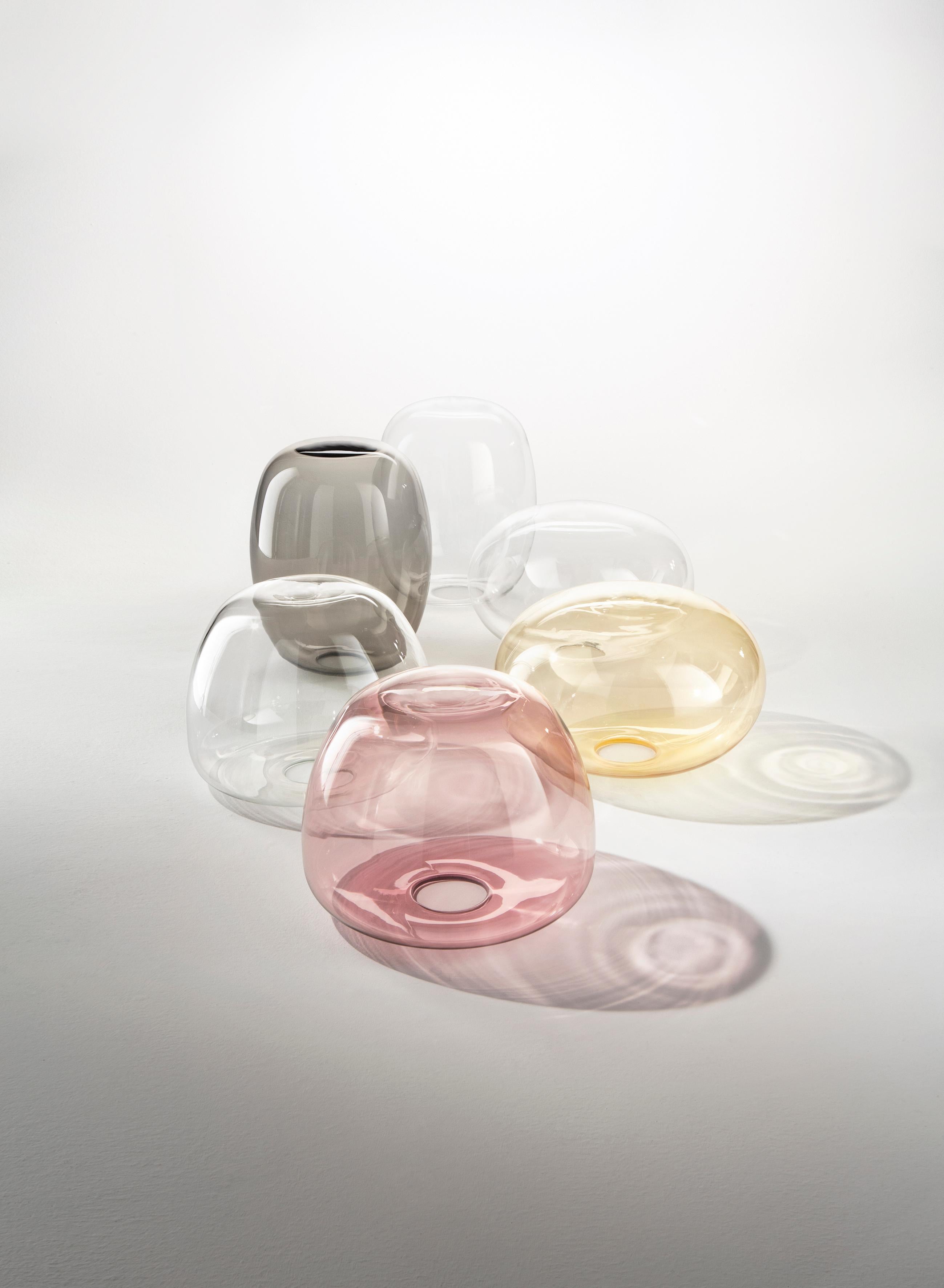 Contemporary Vistosi Riflesso Pendant Light in Crystal Transaprent Glass And Matt Gold Frame For Sale