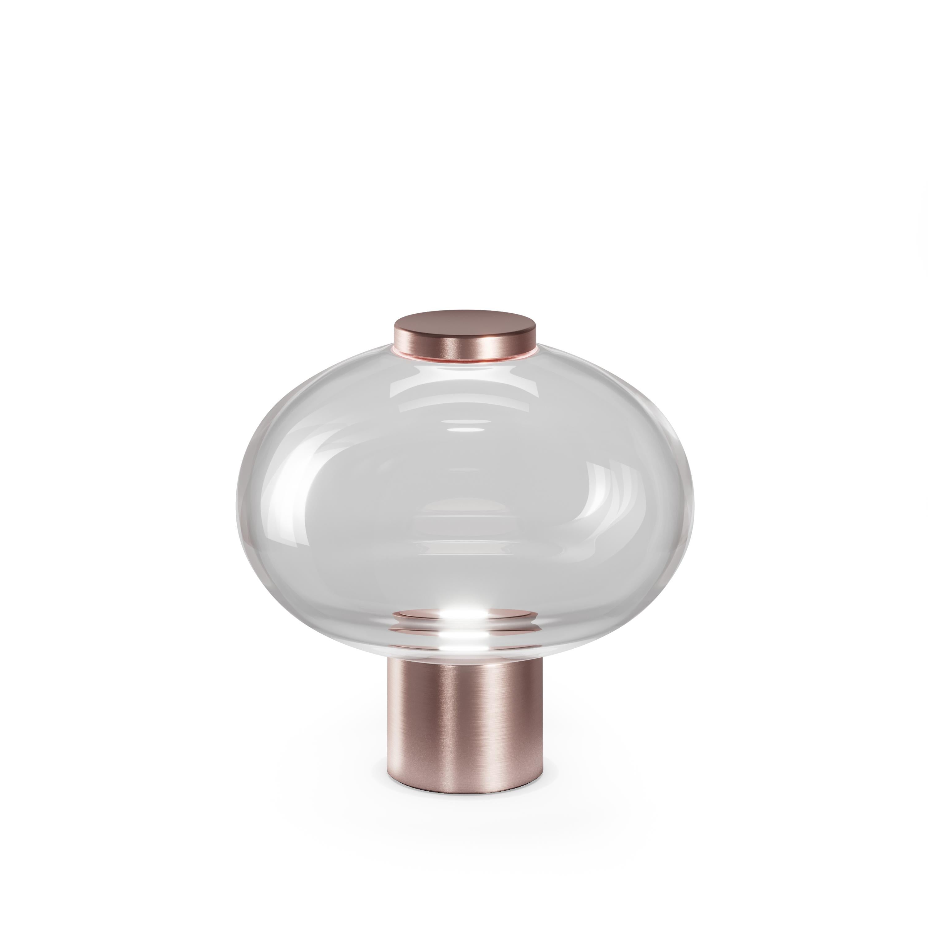 Modern Vistosi Riflesso Table Lamp in Crystal Transaprent Glass And Matt Copper Frame For Sale