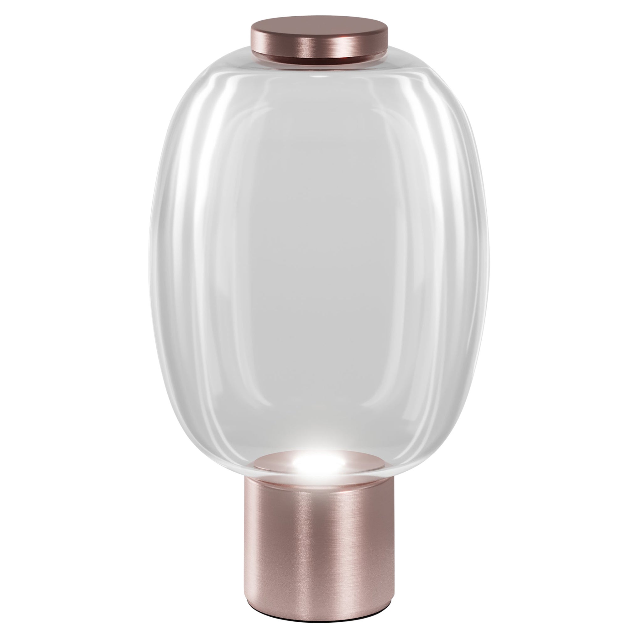 Vistosi Riflesso Tischlampe aus Kristall-Transaprent-Glas und mattem Kupferrahmen im Angebot