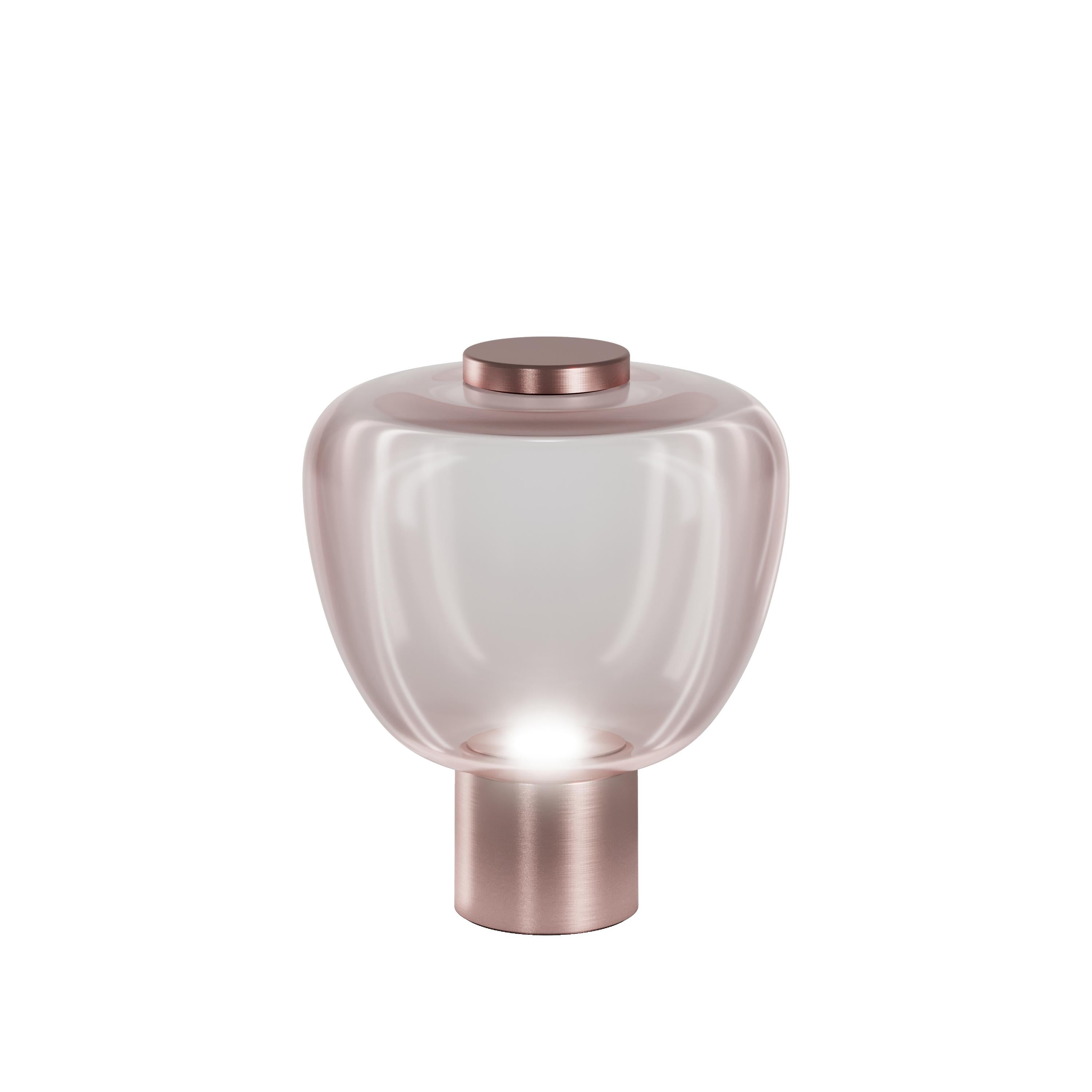 Modern Vistosi Riflesso Table Lamp in Light Amethyst Transaprent Glass And Copper Frame For Sale