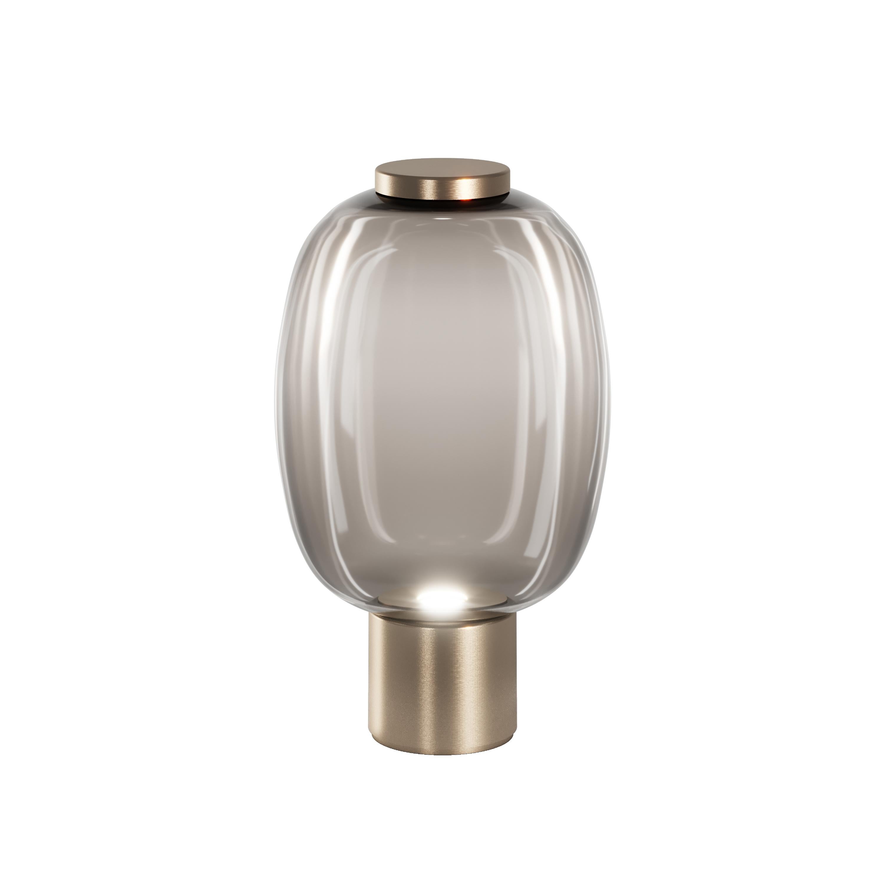Modern Vistosi Riflesso Table Lamp in Smoky Transaprent Glass And Matt Gold Frame For Sale