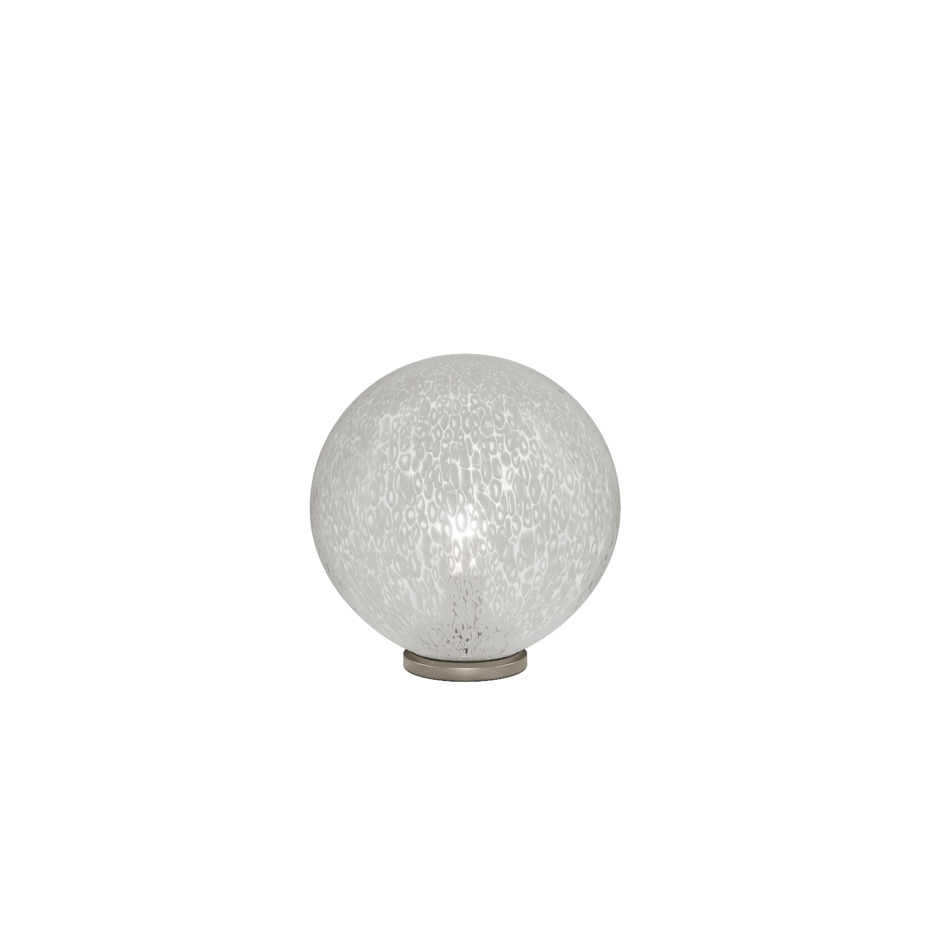 Italian Vistosi Rina Table Lamp in White Murrina Glass And Satin Nickel Frame For Sale