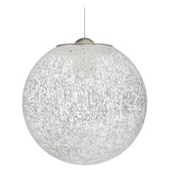 Lampe à suspension Vistosi Rina en verre Murrina blanc et cadre en nickel satiné