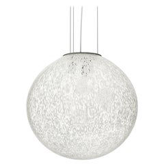 Lampe à suspension Vistosi Rina en verre Murrina blanc et cadre en nickel satiné