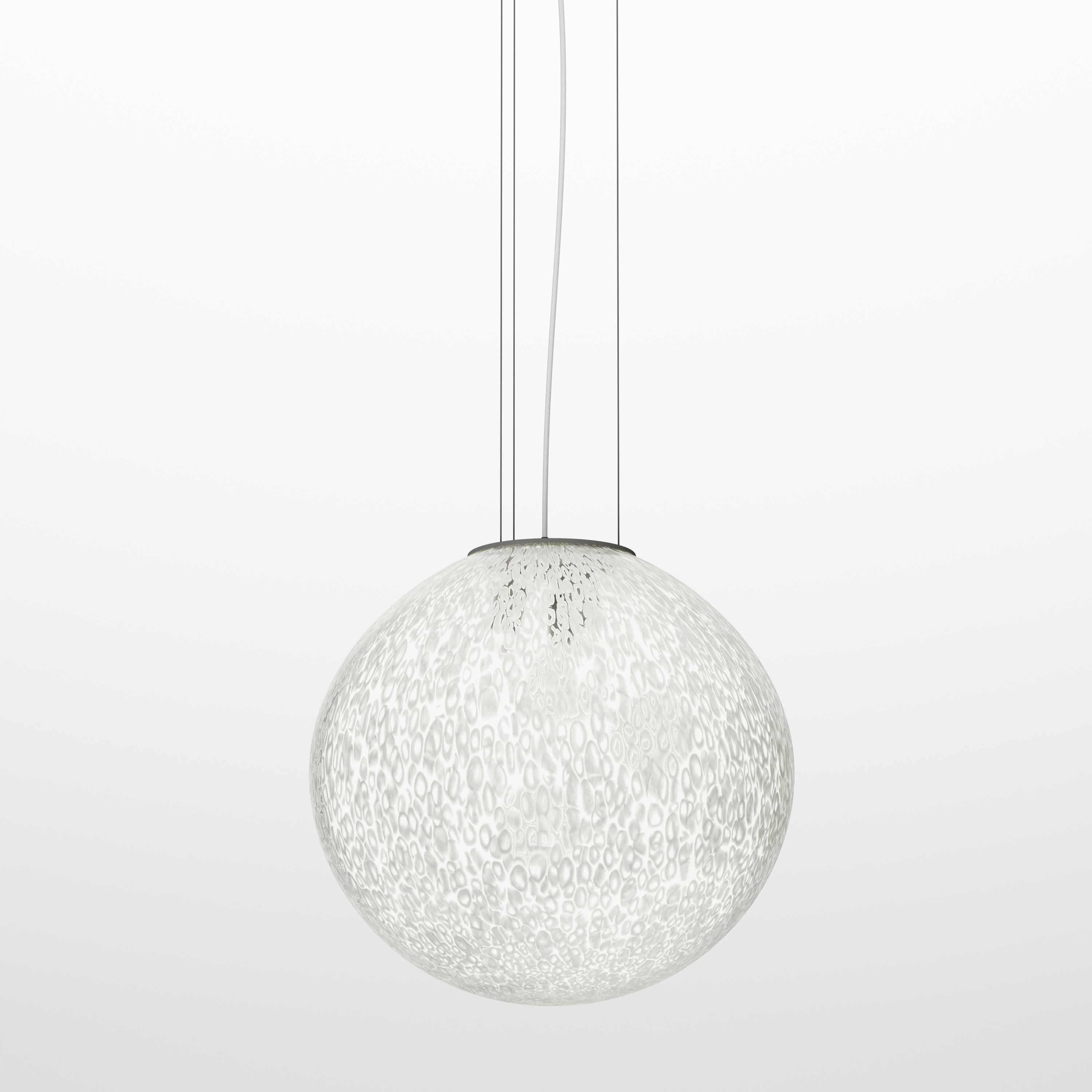 Modern Vistosi Rina Pendant Light in White Murrina Glass And Satin Nickel Frame For Sale