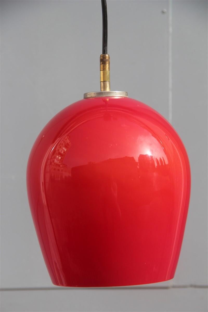 Mid-Century Modern Vistosi Round Small Midcentury Italian Chandelier Ruby Red, 1950s For Sale