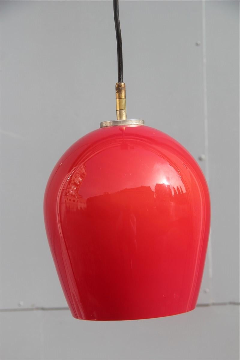 Mid-20th Century Vistosi Round Small Midcentury Italian Chandelier Ruby Red, 1950s For Sale
