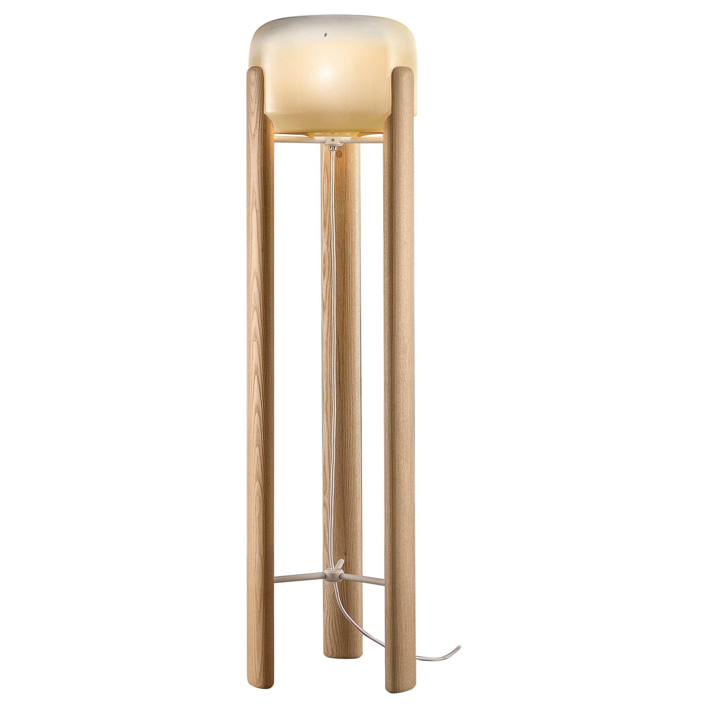 Vistosi Sata Floor Lamp in Murano Blown Glass and Wooden Base For Sale