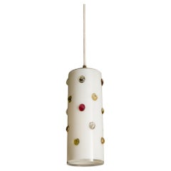 Vistosi Satin White Murano Glass Pendant Lamp With Colored Prunts
