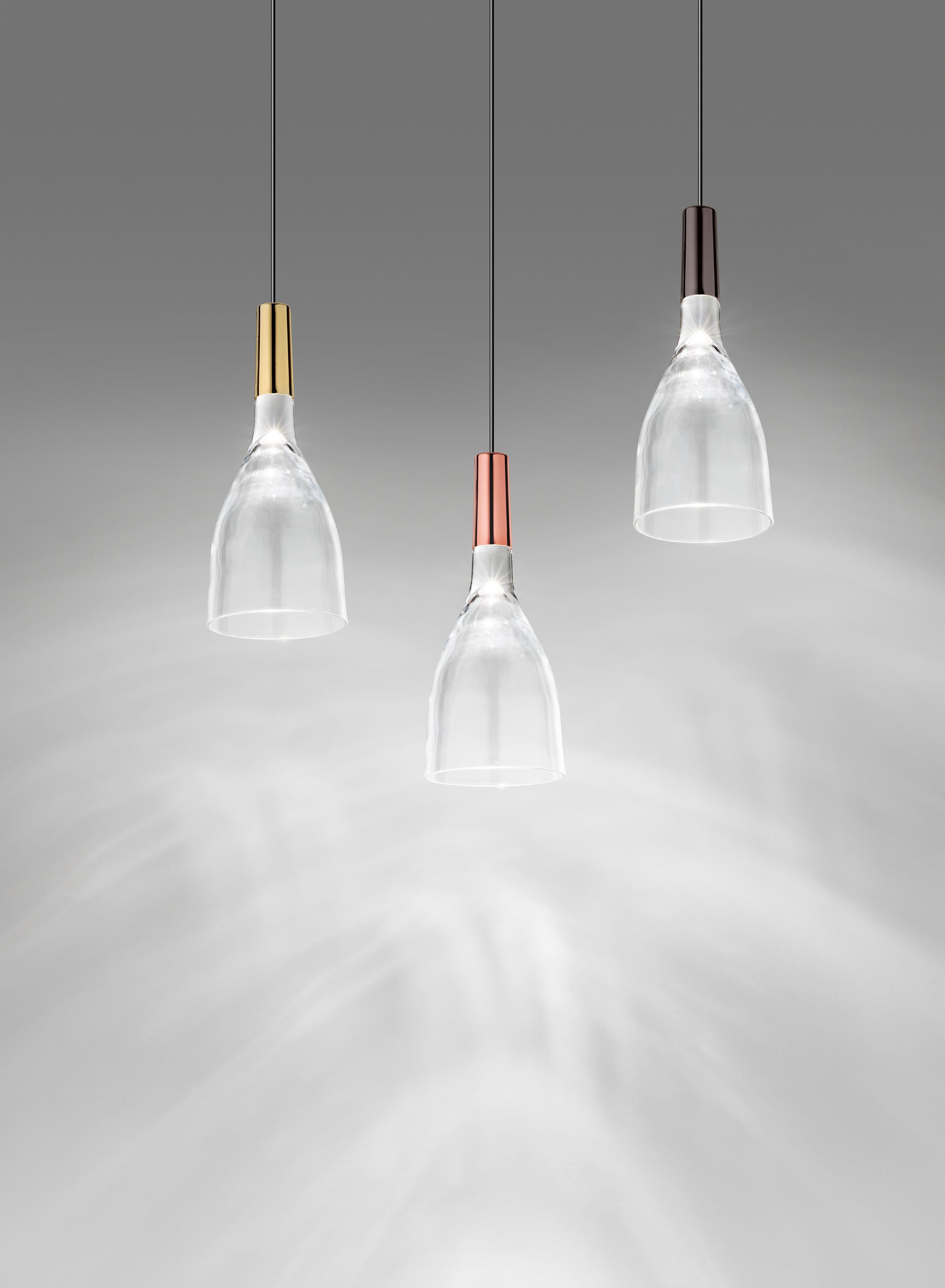 Verre Vistosi Scintilla Lights en verre cristal transaprent cadre en bronze brillant en vente