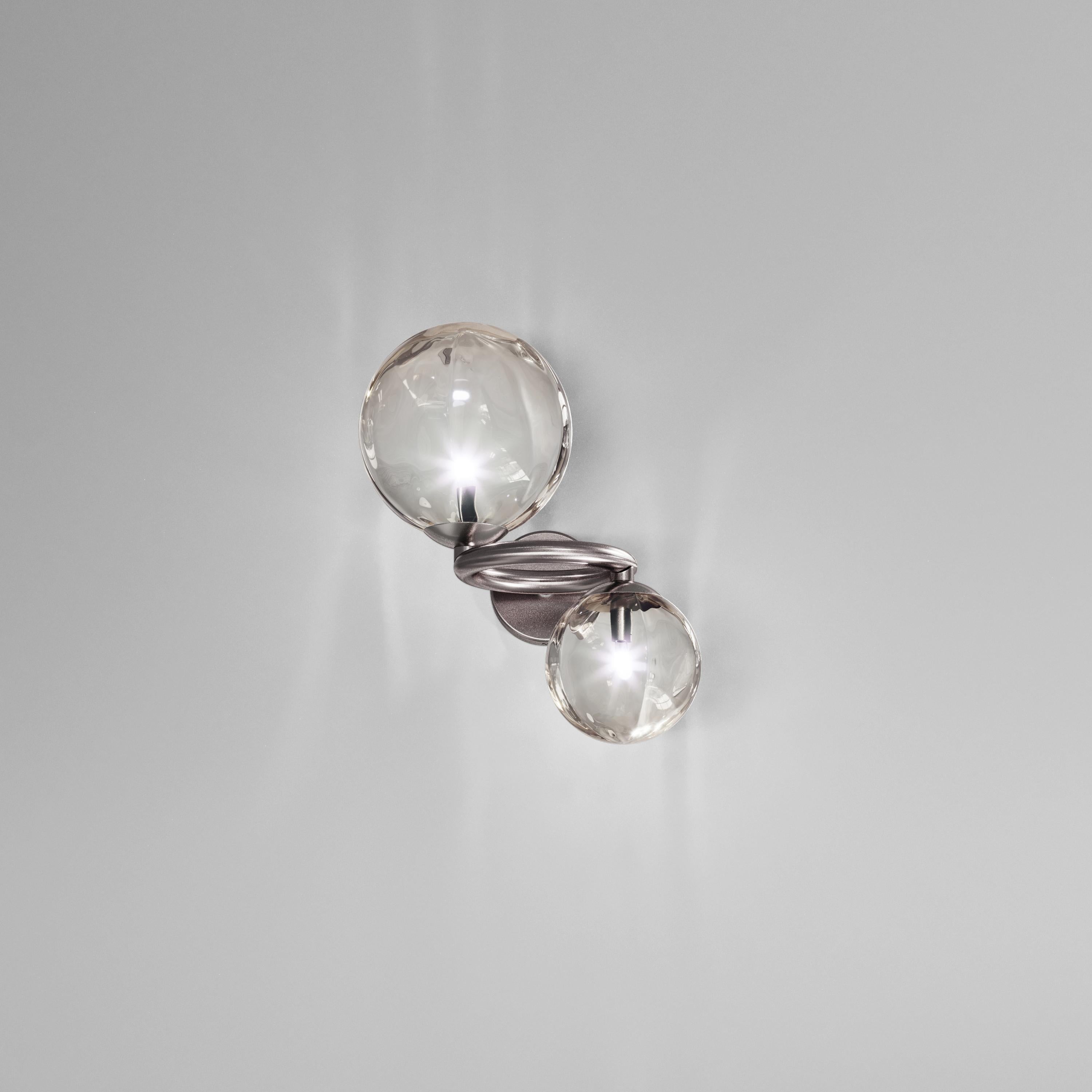 Modern Vistosi Sconce Light in Smoky Transparent Glass And Matt Black Nickel Frame For Sale