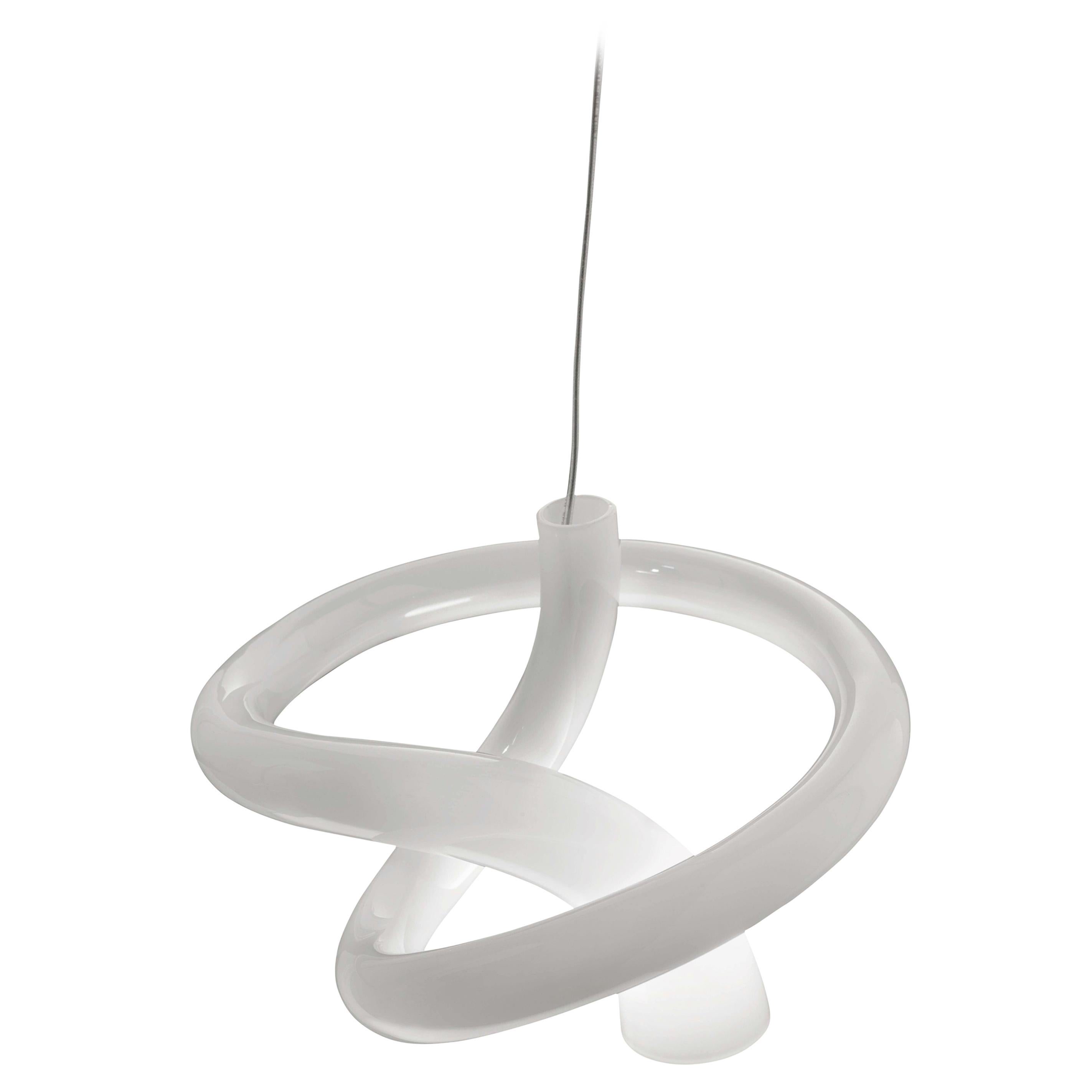 Small Modern Single Suspension Light in Glossy White Glass G9, Nodo by Vistosi
