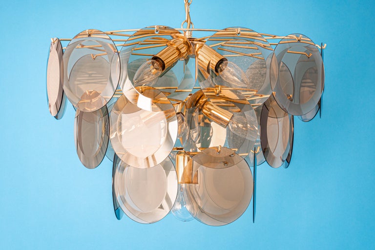 Vistosi Smoked Glass Disc Chandelier, Italy, 1960s For Sale 3