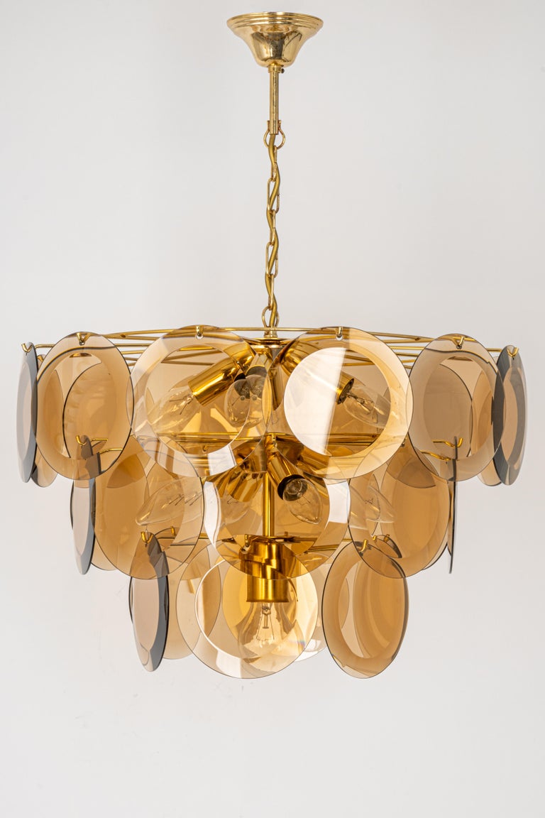 Vistosi Smoked Glass Disc Chandelier, Italy, 1960s For Sale 4