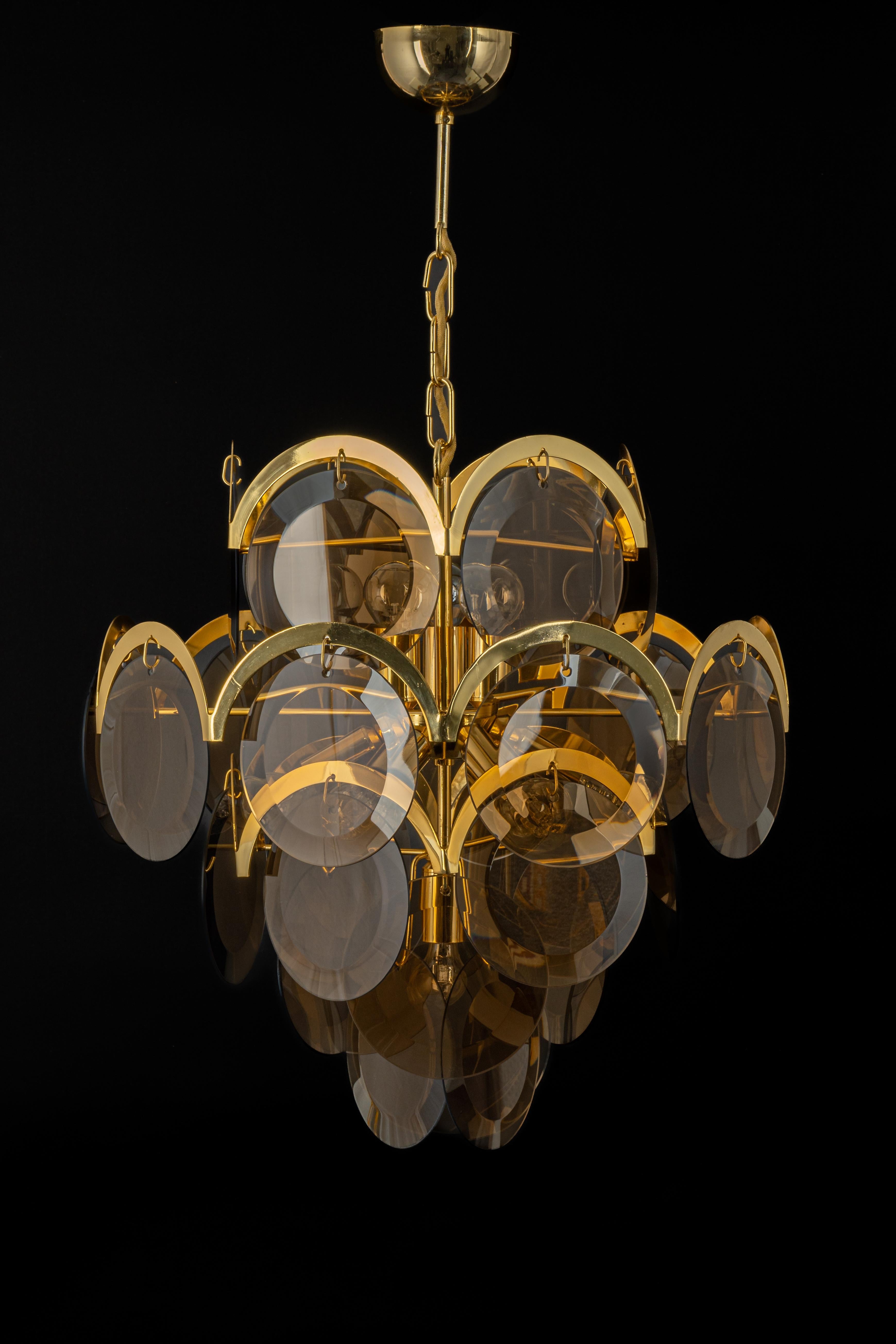 Vistosi Smoked Glass Disc Chandelier, Italy, 1960s 3