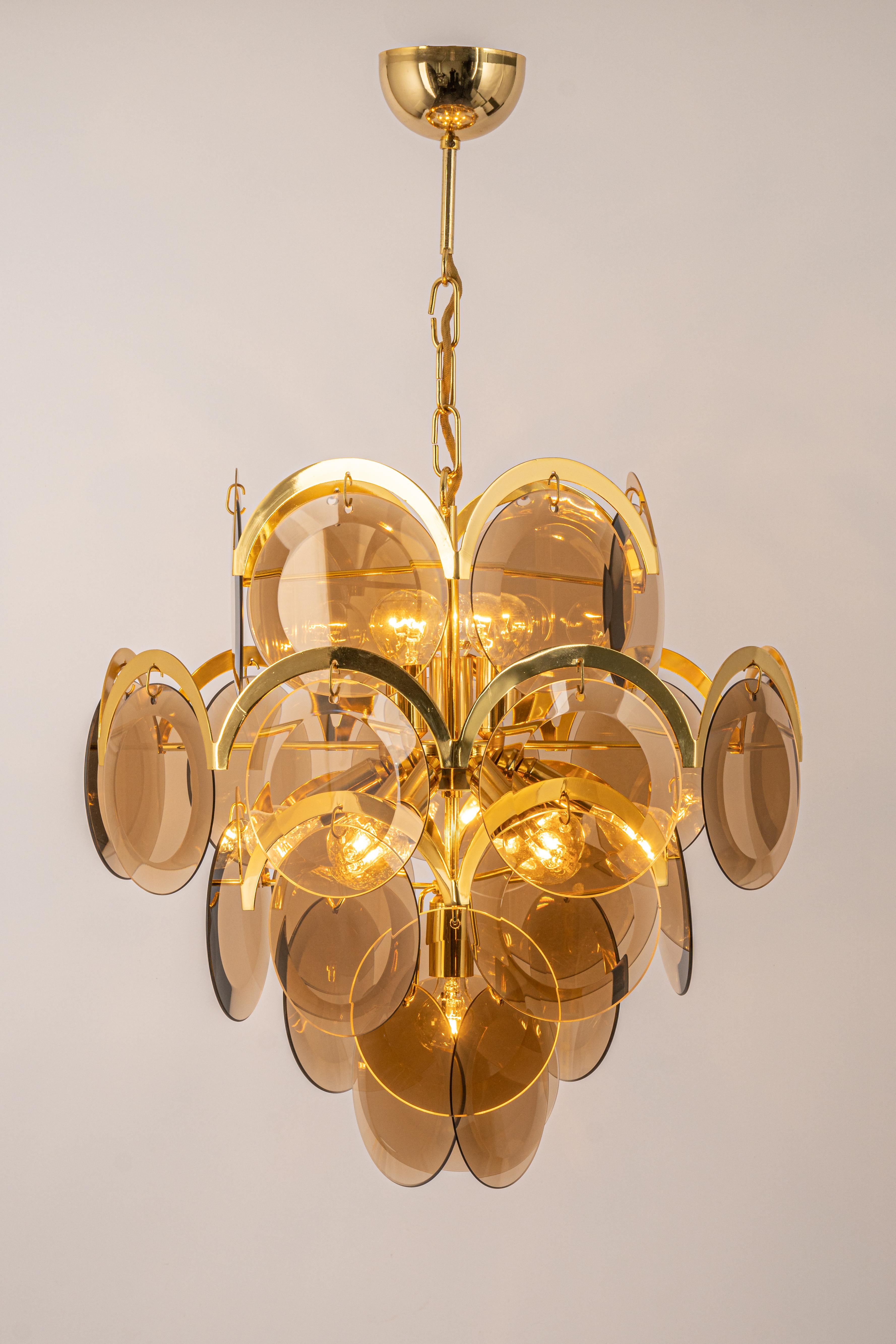 Vistosi Smoked Glass Disc Chandelier, Italy, 1960s 5