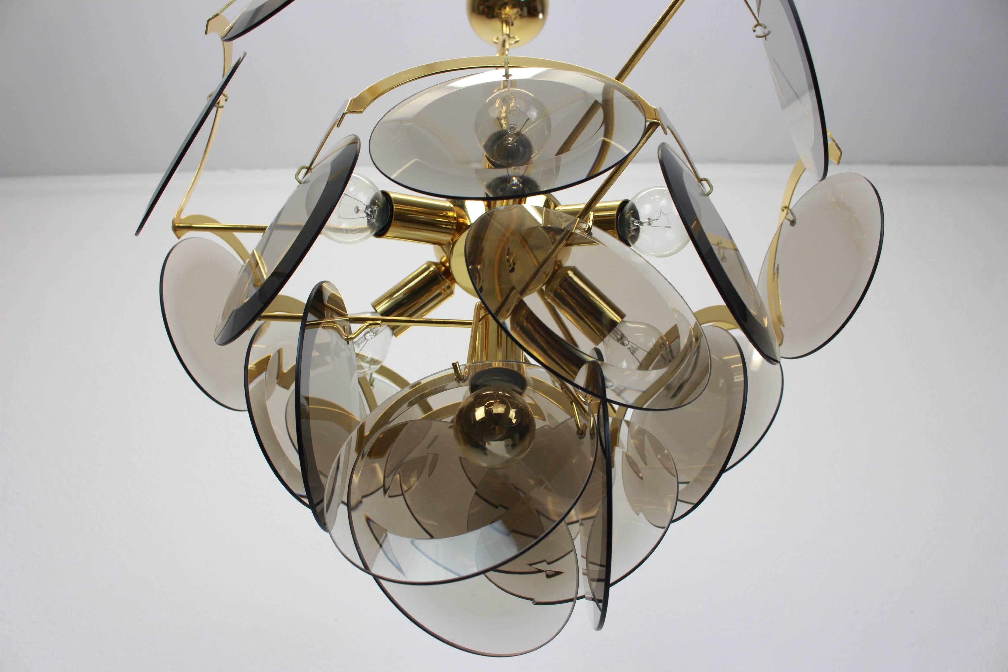 Mid-Century Modern Vistosi Smoked Glass Disc Chandelier, Italy, 1960s For Sale