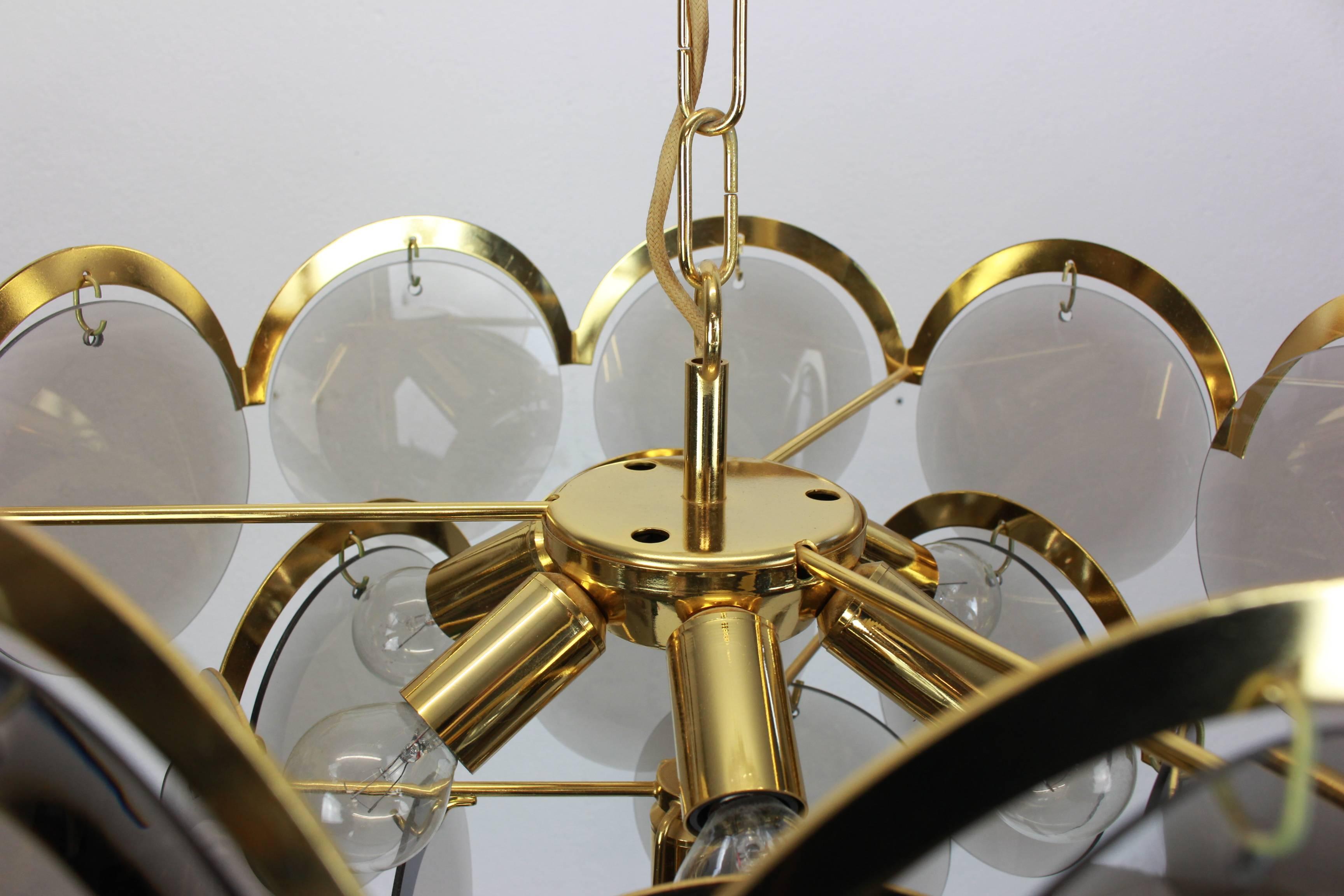 Italian Vistosi Smoked Glass Disc Chandelier, Italy, 1960s