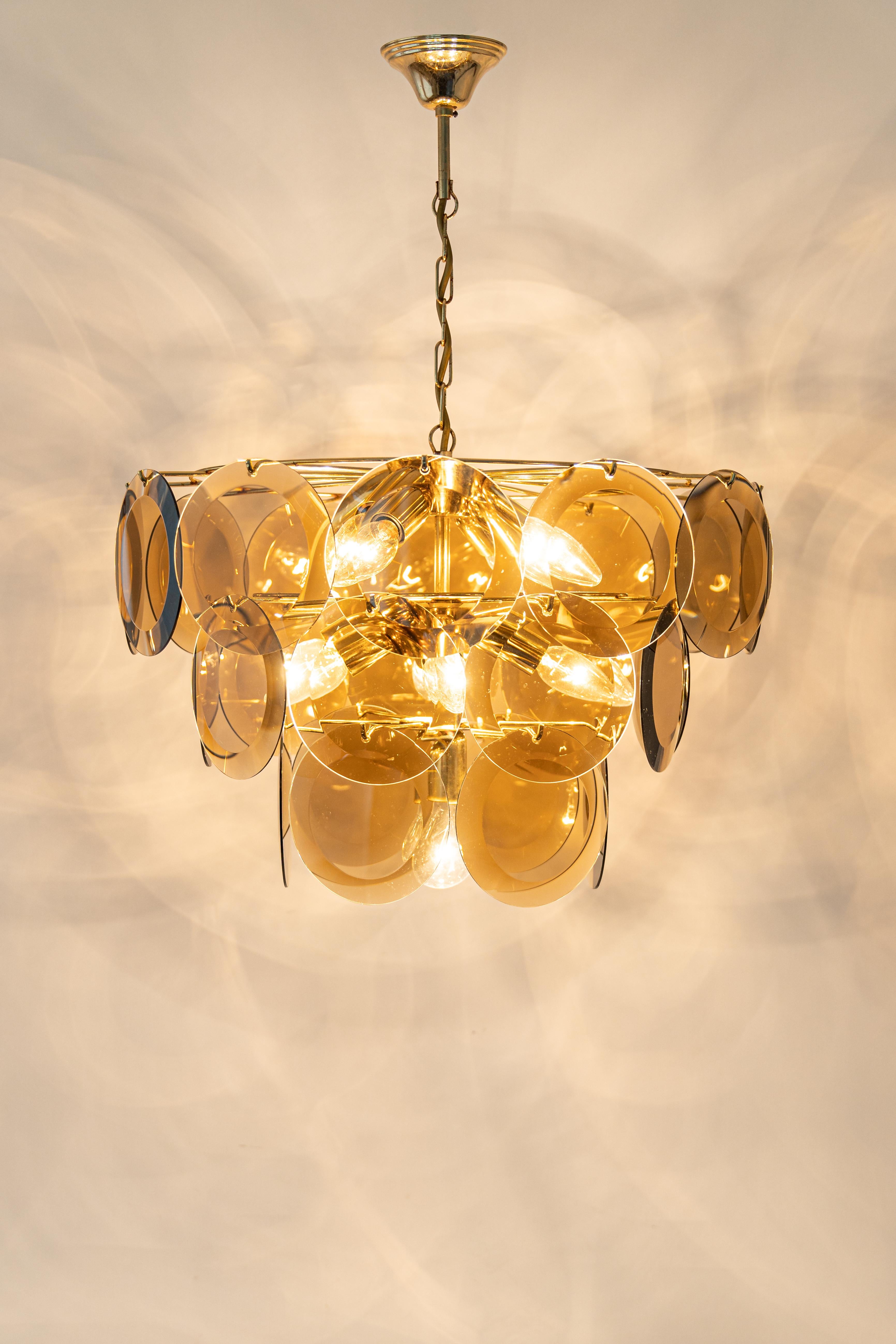 Vistosi Smoked Glass Disc Chandelier, Italy, 1960s In Good Condition In Aachen, NRW
