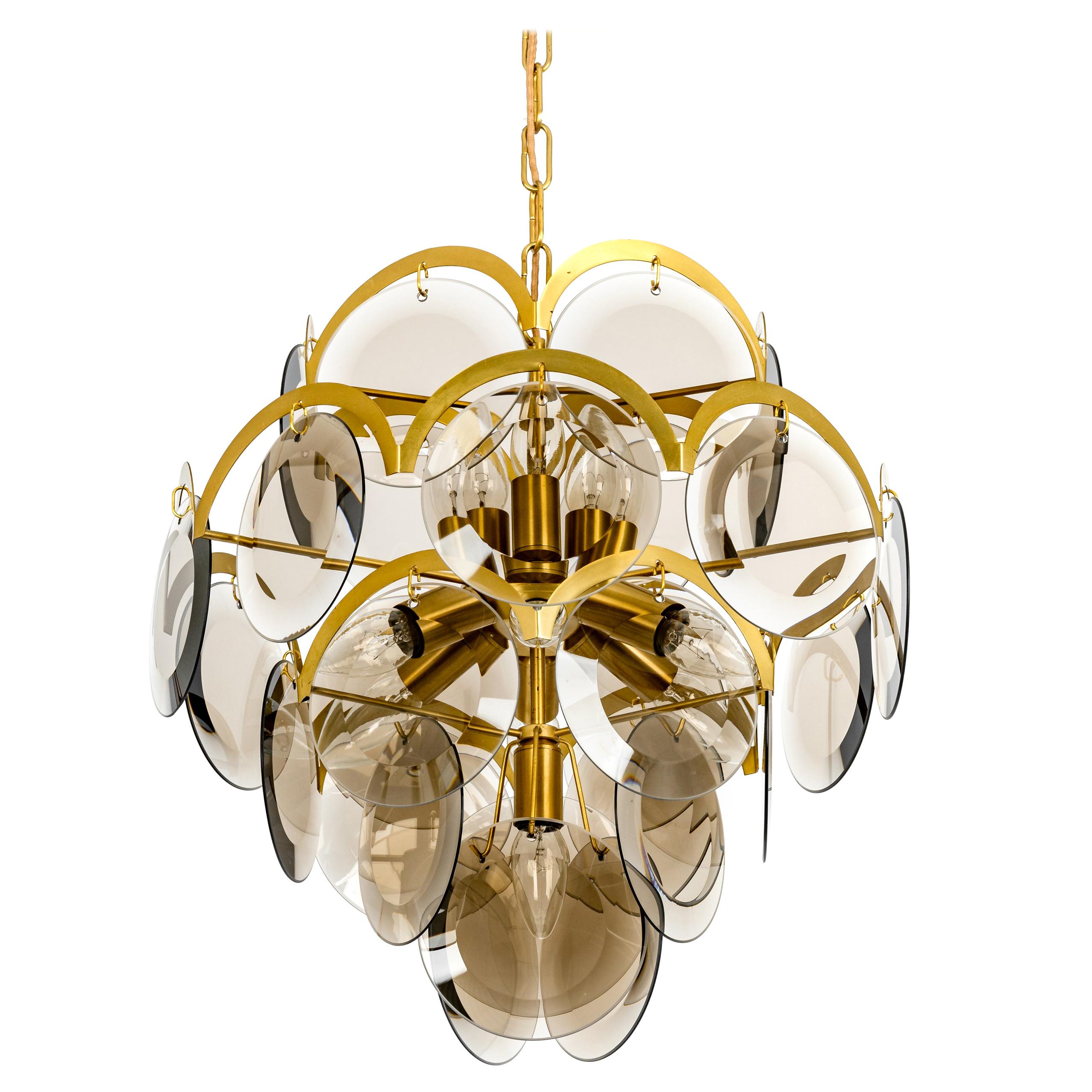 Vistosi Smoked Glass Disc Chandelier, Italy, 1960s