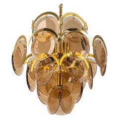 Vistosi Smoked Glass Disc Chandelier, Italy, 1960s