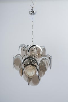 Vistosi Smoked Glass Disc Chrome Chandelier, Italy, 1970s
