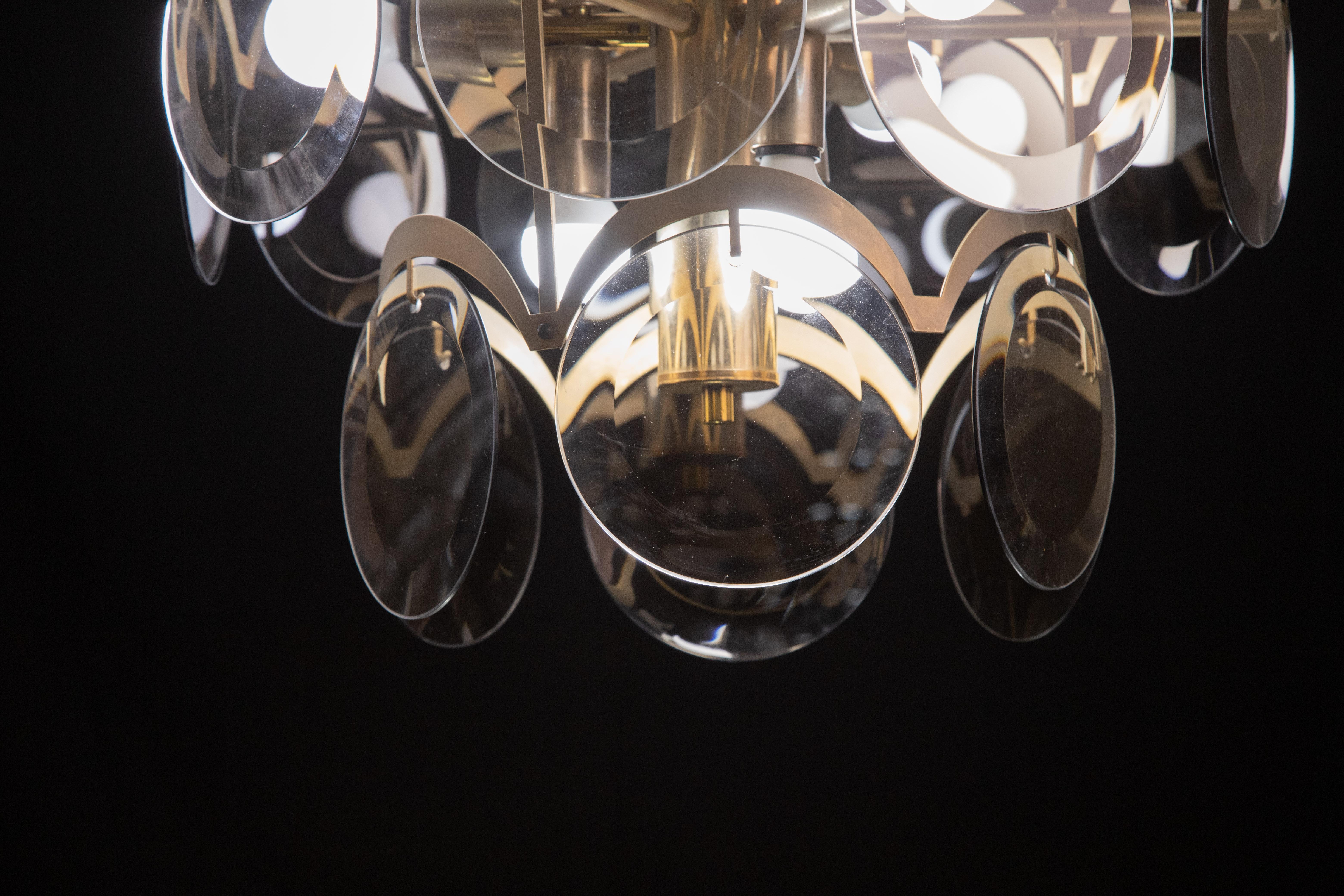 Vistosi Smoked Glass Discs Chandelier, 1960s In Good Condition For Sale In Roma, IT