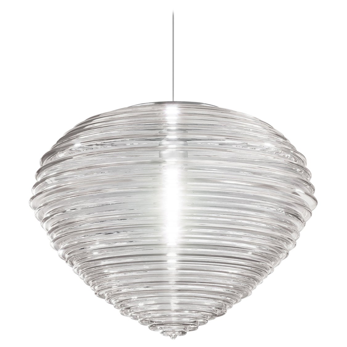 Lámpara colgante Vistosi Spirit de cristal transparente y marco de níquel satinado