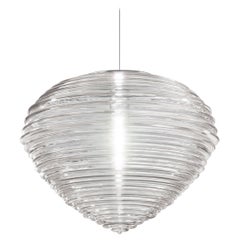 Vistosi Spirit, lampada a sospensione in vetro trasparente cristallo e montatura in nichel satinato
