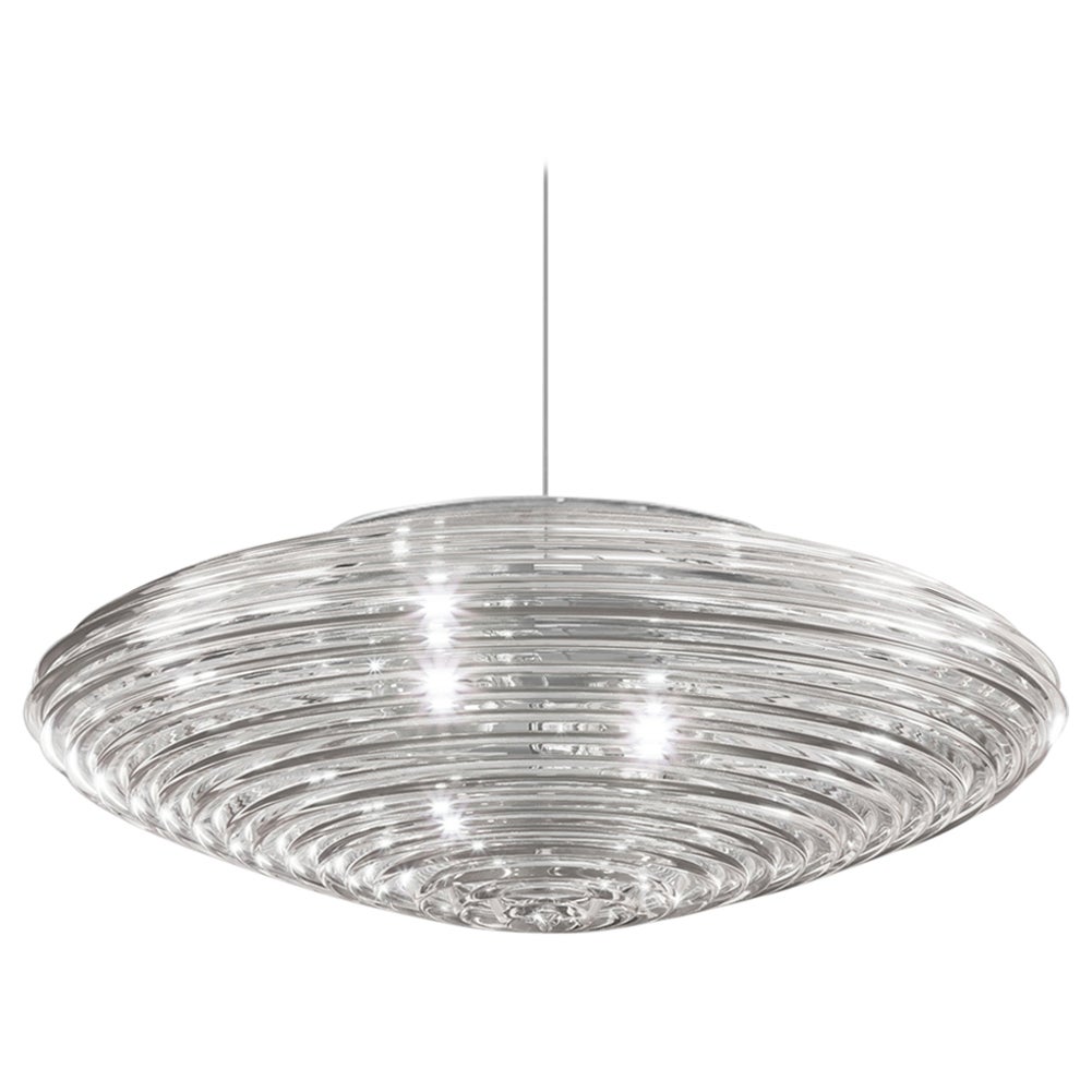 Lámpara colgante Vistosi Spirit de cristal transparente y marco de níquel satinado