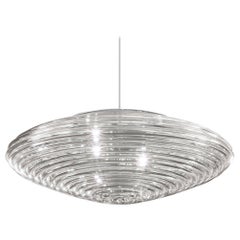 Lámpara colgante Vistosi Spirit de cristal transparente y marco de níquel satinado