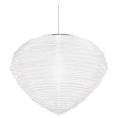 Vistosi Spirit, lampada a sospensione in vetro lucido bianco e montatura in nichel satinato