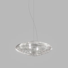 Vistosi Spirit Pendant Light in Crystal Transparent Glass And Satin Nickel Frame