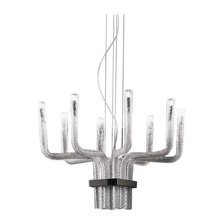 Vistosi Stardust SP Q Pendant in Crystal Stripped Glass by Francesco Lucchese For Sale