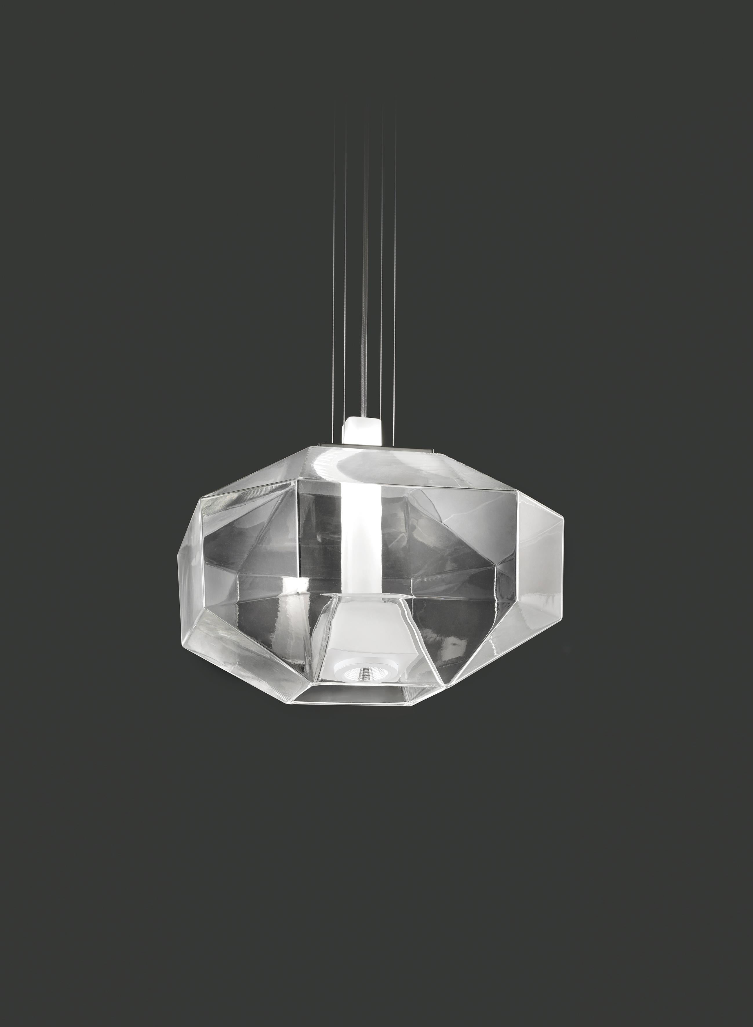 Contemporary Vistosi Stone Pendant Light in Crystal White Glass And Glossy Black Nickel Frame For Sale