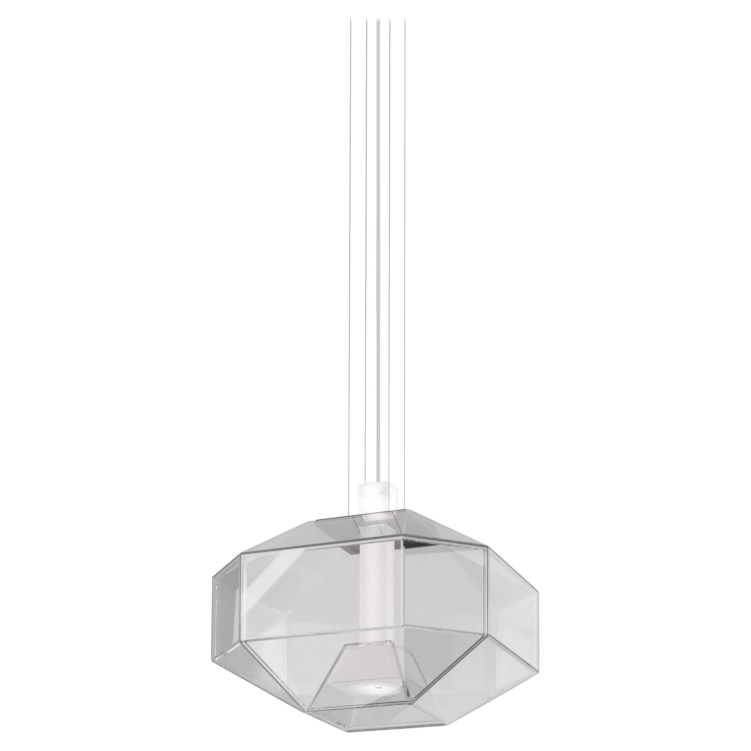 Vistosi Stone Pendant Light in Crystal White Glass And Glossy Black Nickel Frame