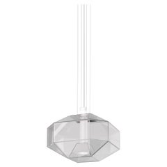 Vistosi Stone Pendant Light in Crystal White Glass And Glossy Black Nickel Frame
