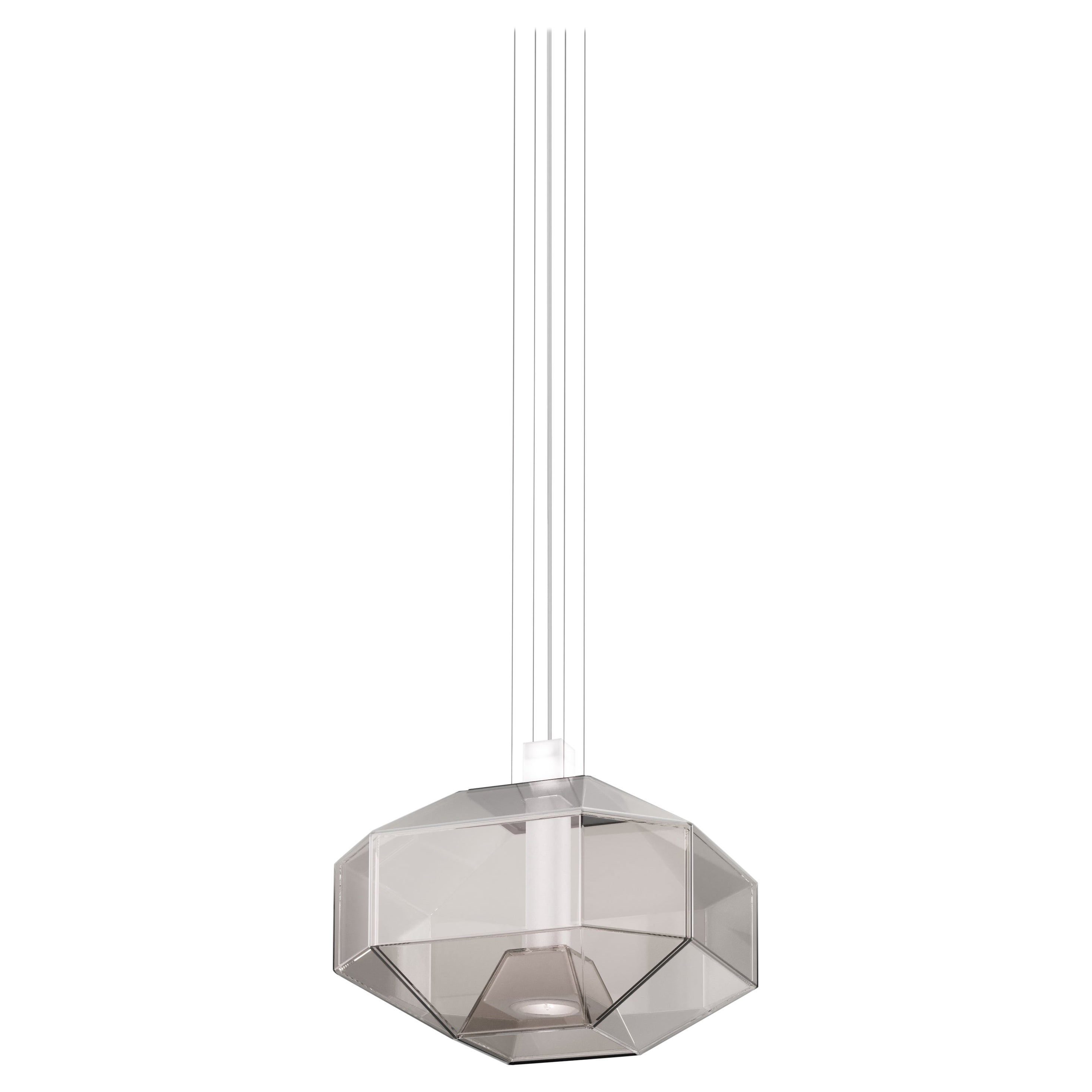Vistosi Stone Pendant Light in Smoky White Glass And Glossy Black Nickel Frame