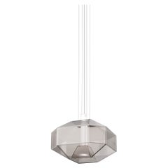 Vistosi Stone Pendant Light in Smoky White Glass And Glossy Black Nickel Frame