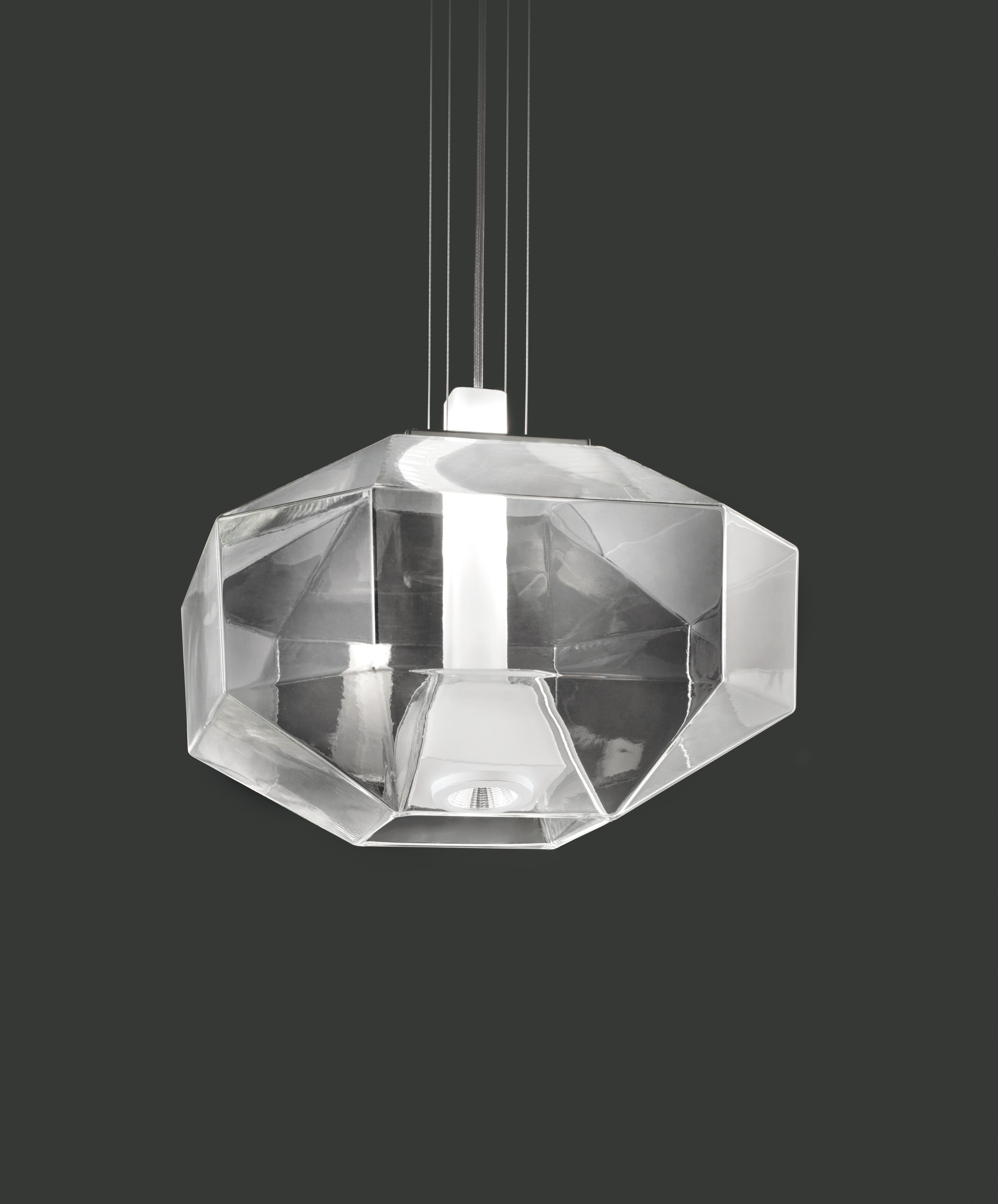 Italian Vistosi Stone SP LED Pendant Light in Crystal and White by Hangar Design Group For Sale