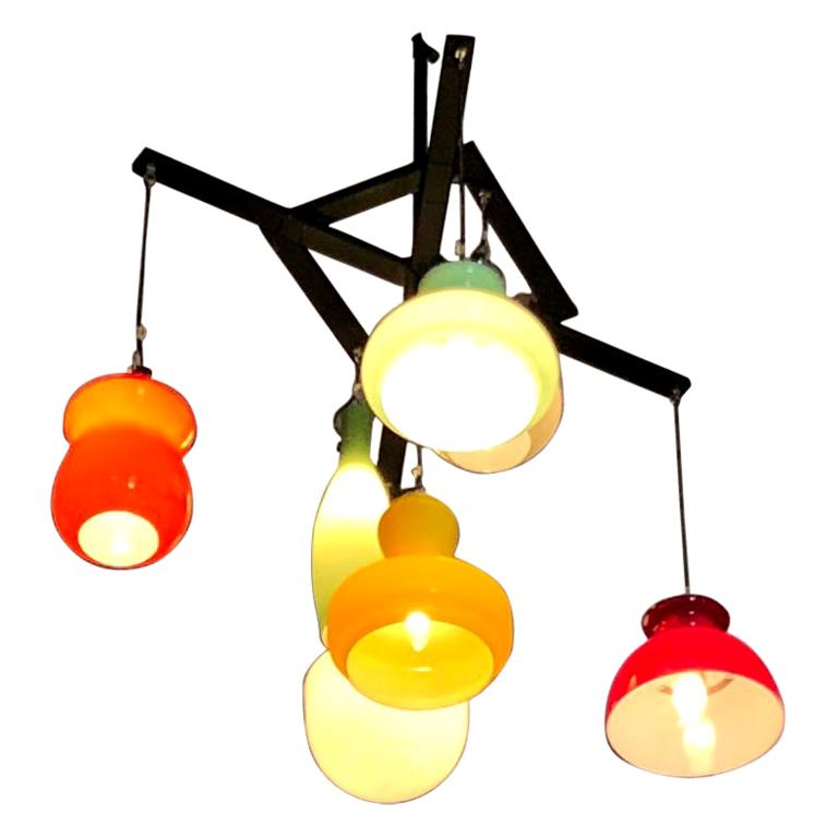 Vistosi Style Lighting Installation with Vintage Murano Glass Pendants