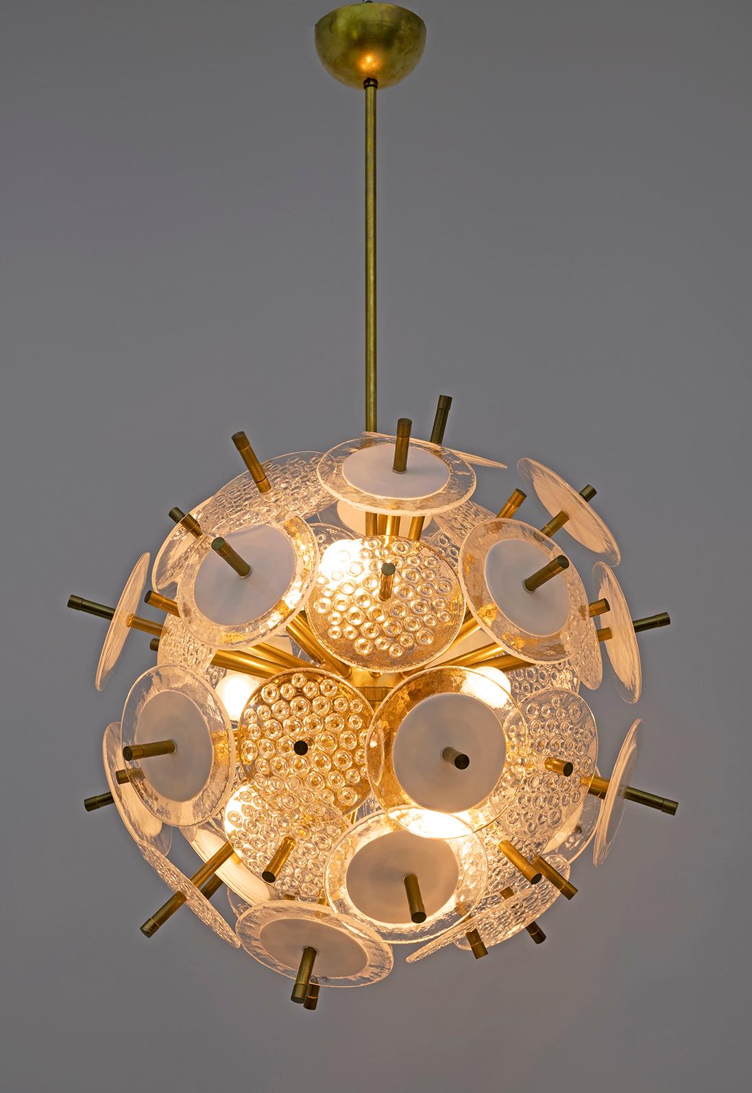 Italian Vistosi Style Murano Glass Discs Sputnik Chandelier