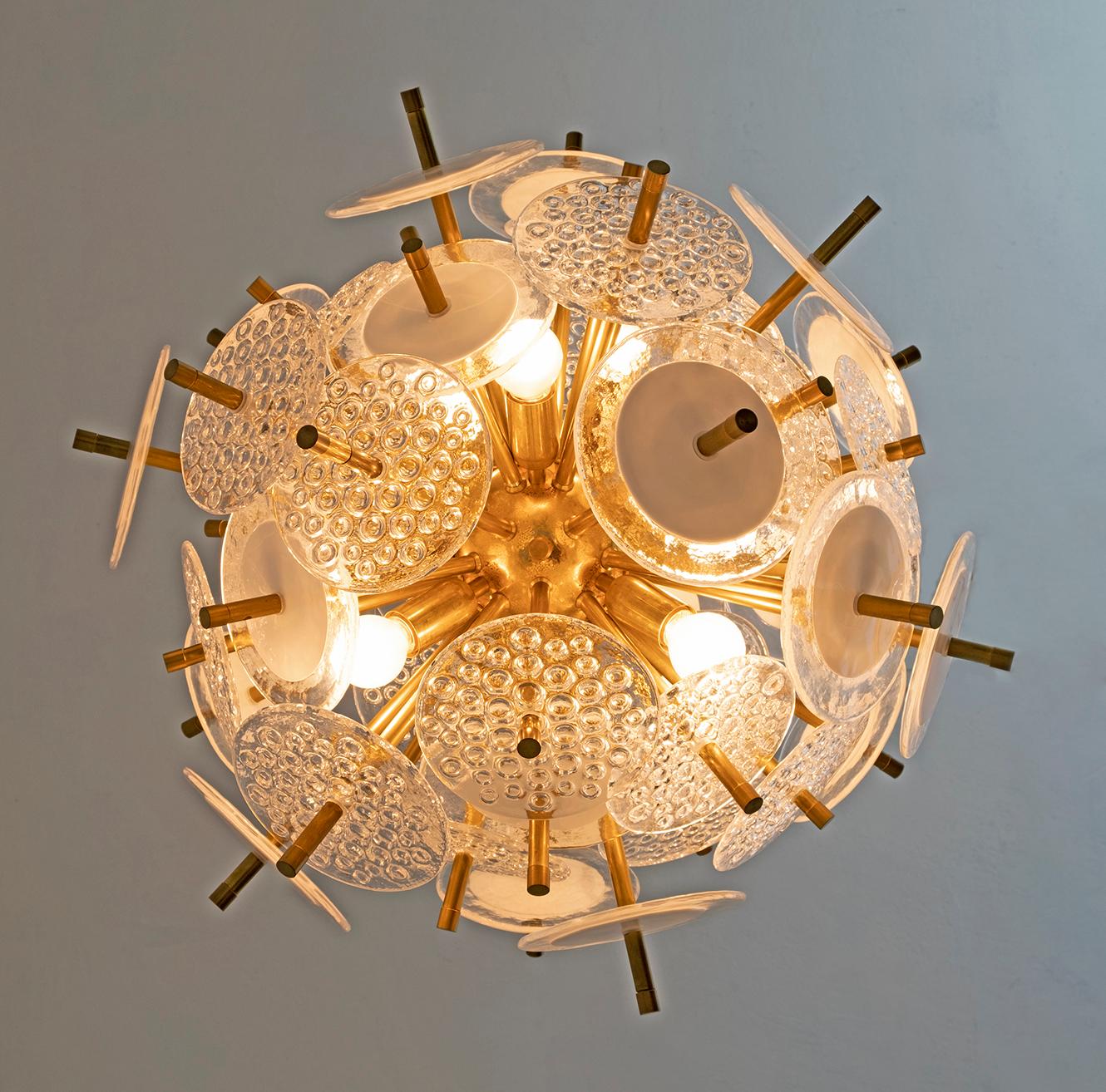 Brass Vistosi Style Murano Glass Discs Sputnik Chandelier